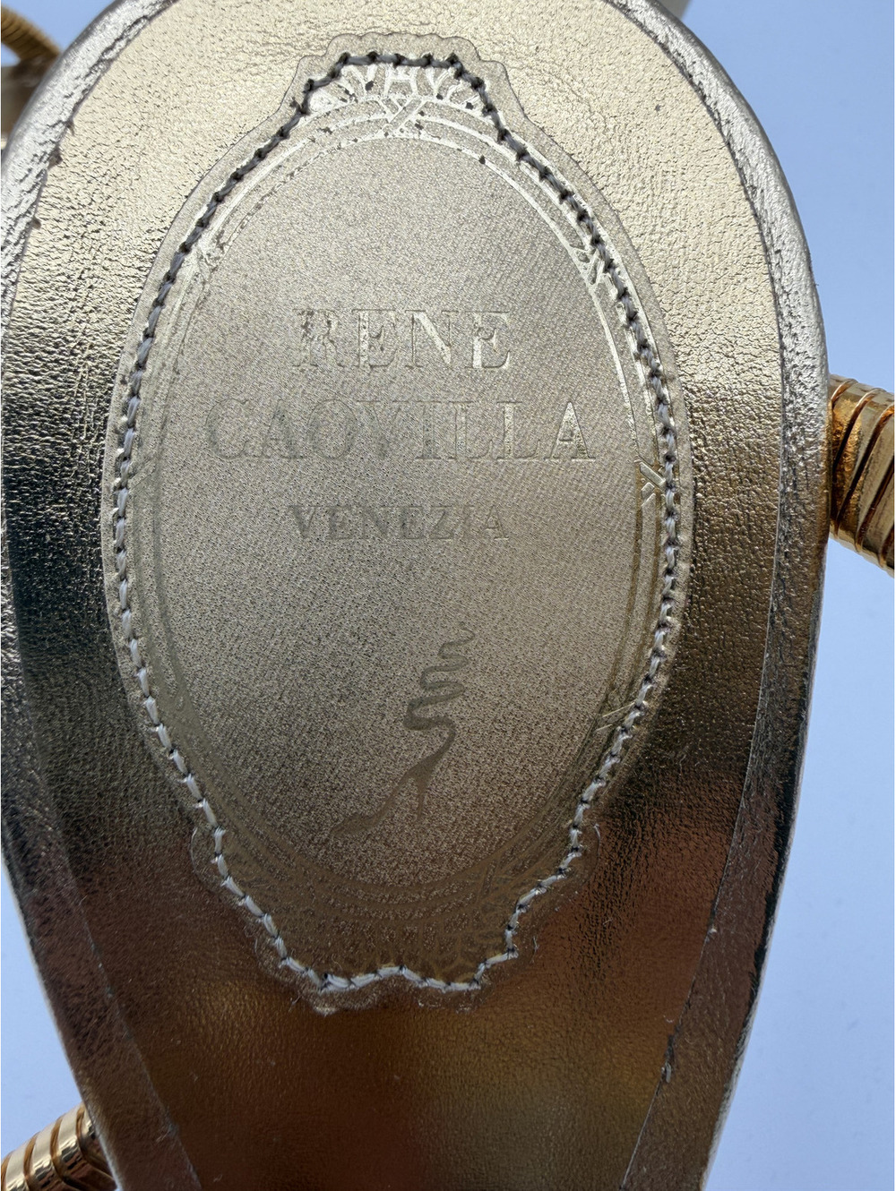 Rene Caovilla Gold Snake Spiral-Wrap Stiletto Heel, Size 38 - Picture 9 of 16